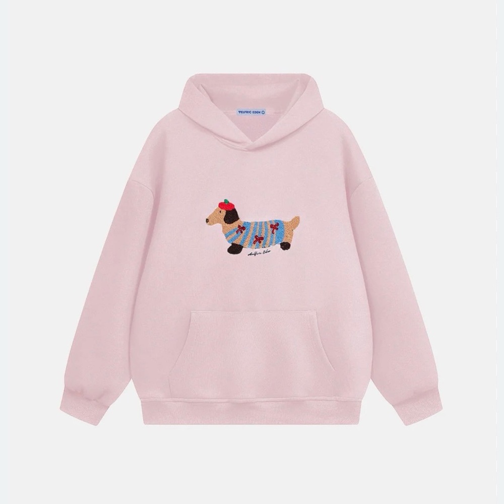 Pink Dachshund Embroidered Hoodie Aelfric Eden